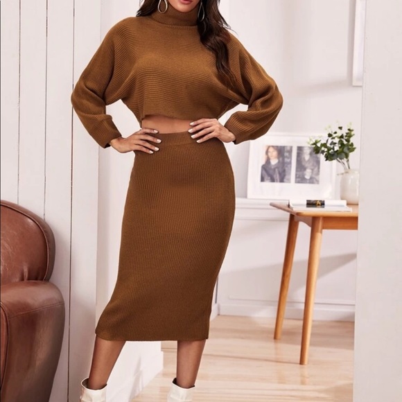 Turtleneck knit sweater skirt and set - Picture 2 of 5